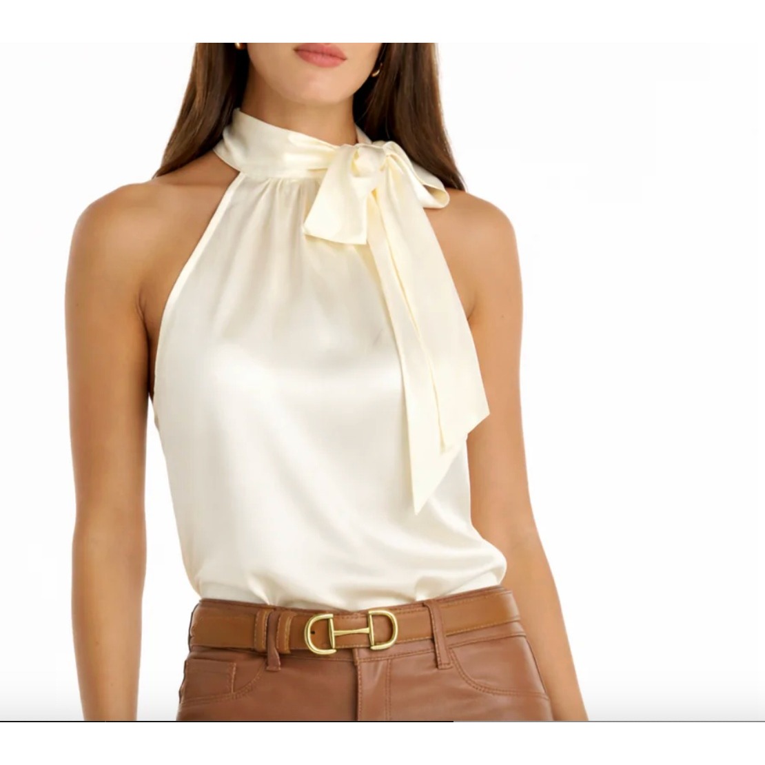 Talbots Halter Rina Tie Neck Blouse Pearl 8 Office Tie Neck Lined Sleeveless Top